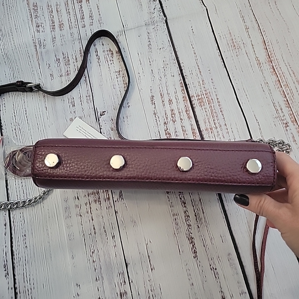 Rebecca Minkoff Mini 5 Zip Leather Crossbody Bag Bordeaux Wine Cranberry NEW - Picture 5 of 10